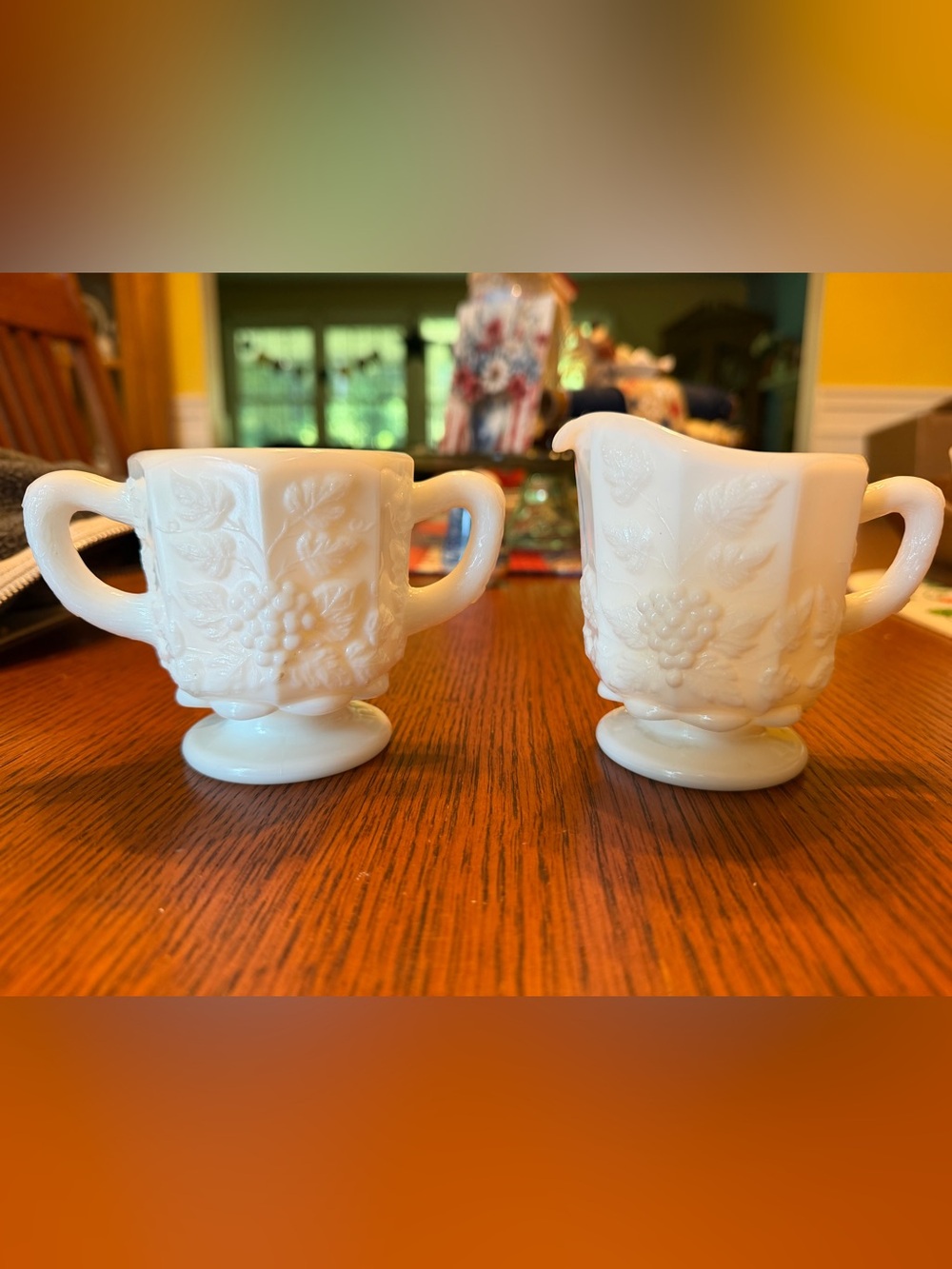 Westmoreland White Milk Glass Creamer and Sugar Bowl Set (no lid)